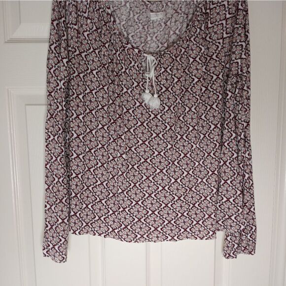 Aeropostale XL White Multicolored Longsleeves 100% Rayon Peasant Women's Top - Picture 2 of 10